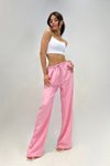 Pembe İnce Kemer Keten Palazzo Pantolon
