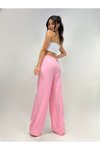 Pembe İnce Kemer Keten Palazzo Pantolon