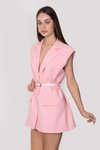Pembe Kemerli Şal Yaka Blazer Yelek
