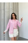 Pembe Kol Ve Yaka Vintage Detaylı Gömlek