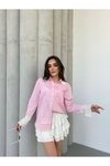 Pembe Kol Ve Yaka Vintage Detaylı Gömlek