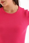 Pembe Likralı Kısa Kol Crop Bluz