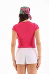 Pembe Likralı Kısa Kol Crop Bluz