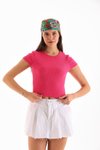 Pembe Likralı Kısa Kol Crop Bluz