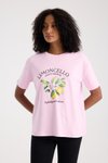 Pembe Limon Baskılı Oversize T-shirt