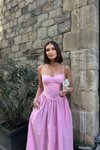 Pembe Midi Askılı Linor Gipe Detay Elbise