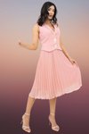 Pink Midi Premium Pleated Gold Button Detailed Jacket Collar Evening Dress