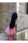 Pembe Mini Boyundan Bağlamalı Kare Yaka Balon Astarlı Elbise