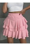 Pembe Mini Bürümcük Kumaş Katlı Şort Etek