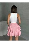 Pembe Mini Bürümcük Kumaş Katlı Şort Etek