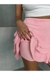 Pembe Mini Bürümcük Kumaş Katlı Şort Etek