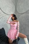 Pembe Mini Dantel Detaylı Abiye Elbise