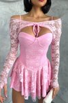 Pembe Mini Dantel Detaylı Abiye Elbise