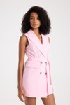 Pembe Mini Düğmeli Blazer Kuşaklı Elbise