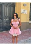 Pembe Mini Korse Görünümlü Dantel Detaylı Astarlı Askılı Elbise