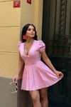 Pembe Mini Pile Etekli Puff Kol Elbise