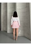 Pembe Mini Pileli Kemerli İçi Astarlı Etek