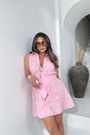 Pembe Mini Reglan Kol İşlemeli Fisto Gömlek Elbise