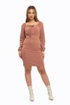 Pembe Mini Vücuda Oturan Kışlık Örme Elbise