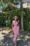 Pembe Önden Bağlamalı Crop Asimetrik Yırtmaçlı Etek İkili Takım
