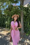 Pembe Önden Bağlamalı Crop Asimetrik Yırtmaçlı Etek İkili Takım