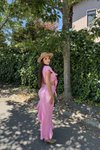 Pembe Önden Bağlamalı Crop Asimetrik Yırtmaçlı Etek İkili Takım