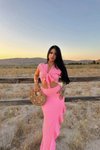 Pembe Önden Bağlamalı Crop Asimetrik Yırtmaçlı Etek İkili Takım