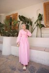 Pembe Önü Çapraz Belden Bağlamalı Tesettür Elbise