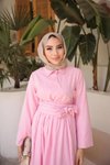 Pembe Önü Çapraz Belden Bağlamalı Tesettür Elbise