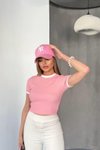 Pembe Ottoman Biyeli Crop Tshirt