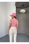 Pembe Ottoman Biyeli Crop Tshirt