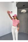Pembe Ottoman Biyeli Crop Tshirt