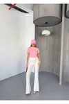 Pembe Ottoman Biyeli Crop Tshirt