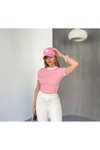 Pembe Ottoman Biyeli Crop Tshirt
