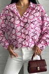 Pink Oversize Satin Patterned Comfortable Shirt