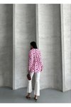 Pembe Oversize Saten Desenli Rahat Gömlek