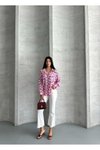 Pembe Oversize Saten Desenli Rahat Gömlek