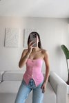 Pembe Straplez Aksesuar Detaylı Ottoman Bluz