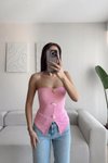 Pembe Straplez Aksesuar Detaylı Ottoman Bluz