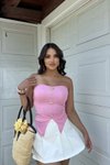 Pembe Straplez Aksesuar Detaylı Ottoman Crop