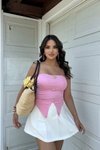 Pembe Straplez Aksesuar Detaylı Ottoman Crop