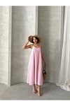 Pembe Uzun Askılı İç Astarlı Ayarlanabilir Askı Salaş Elbise