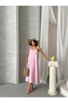 Pembe Uzun Askılı İç Astarlı Ayarlanabilir Askı Salaş Elbise