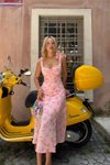 Pink Lined Long-Strapped Liora Floral Pattern Dress