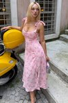 Pembe Uzun Askılı Liora Çiçek Desen Astarlı Elbise