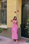 Pembe Uzun Kalın Askılı Büzgü Detaylı Korsaj Form Elbise