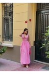 Pembe Uzun Kalın Askılı Büzgü Detaylı Korsaj Form Elbise