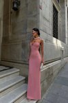 Pembe Uzun Kaylee Askılı Abiye Elbise