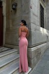 Pembe Uzun Kaylee Askılı Abiye Elbise