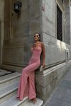 Pembe Uzun Kaylee Askılı Abiye Elbise